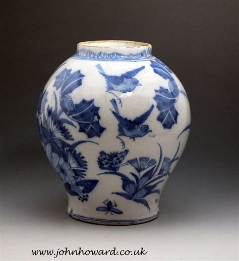 English delftware vase decorated blue and white in the Ming style ...