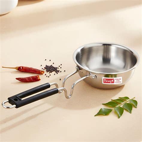 Buy Parage 1 Piece Tripure Tri-Ply Stainless Steel Tadka Pan 500ml with ...