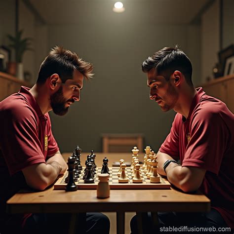 Messi and Ronaldo Playing a Chess Game | Stable Diffusion Online