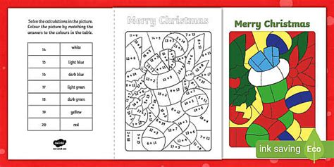 👉 Colour by Calculation Number Bonds Within 20 Christmas Card