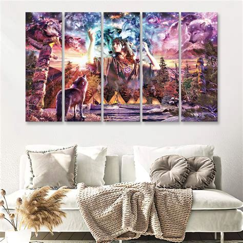 Native Americans Girl With Wolves 5 Pieces B Canvas Prints Wall Art ...