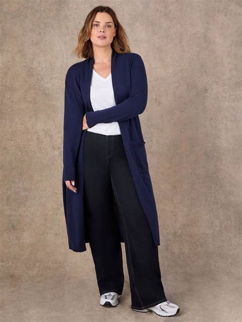 Live Unlimited Open Neck Longline Cardigan, Blue