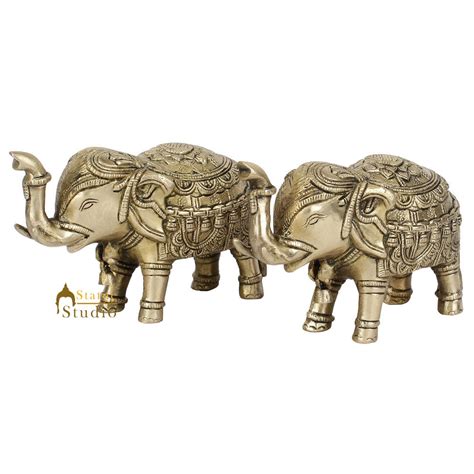 Indian Handicraft Brass Elephant Pair Small Décor Gifting Showpiece ...