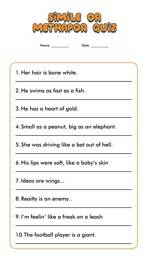 Printable Simile And Metaphor Worksheets - Preschool Coloring ...