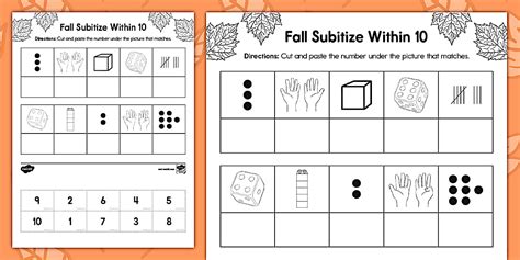 Fall Subitize Within 10 Cut and Paste Worksheet