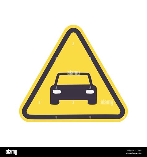 Car ahead warning sign. Yellow triangle road sign with black border ...