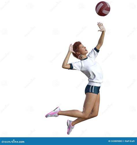 3D-Illustration of an Isolated Volleyball Girl Spiking the Ball Stock ...