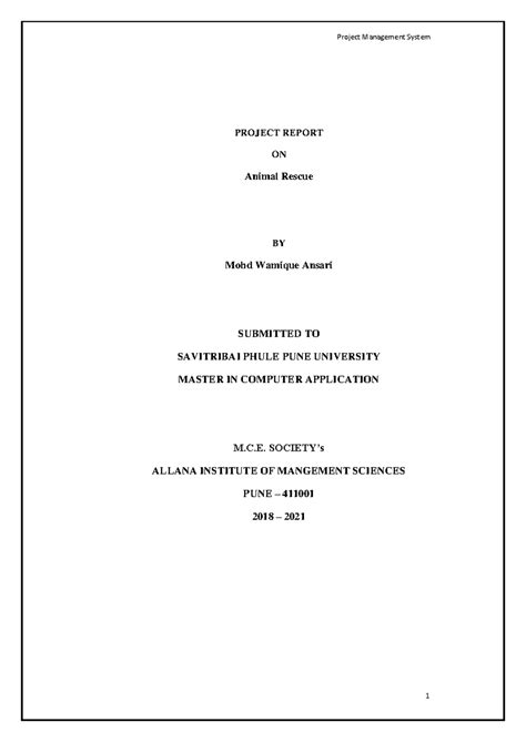 Sample Project Report - PROJECT REPORT ON Animal Rescue BY Mohd Wamique ...