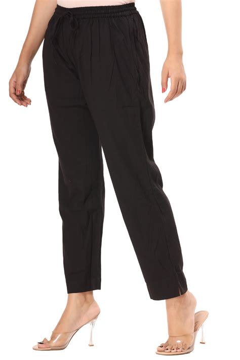 2-way stretch Black Cotton Lycra Pants – LaaliJaipur