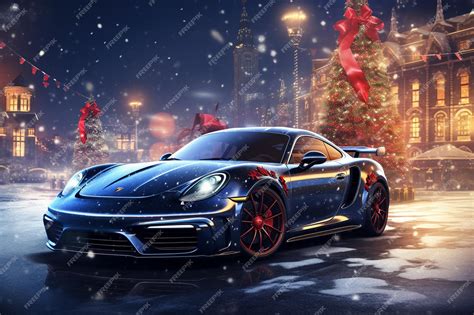 Premium AI Image | sports car with christmas concept of urban background