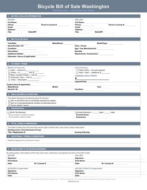 Washington Bicycle Bill of Sale Form Template [PDF, WORD]