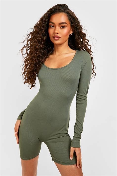 Basic Long Sleeve Contour Rib Unitard | boohoo USA