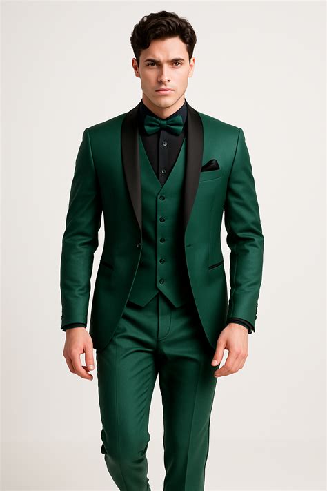 34 Mens Emerald Green Tuxedo with Black Satin Shawl Lapel – 3 Piece ...