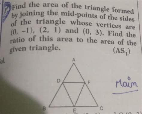 find the area of triangle formed by joining the midpoint of the sides ...