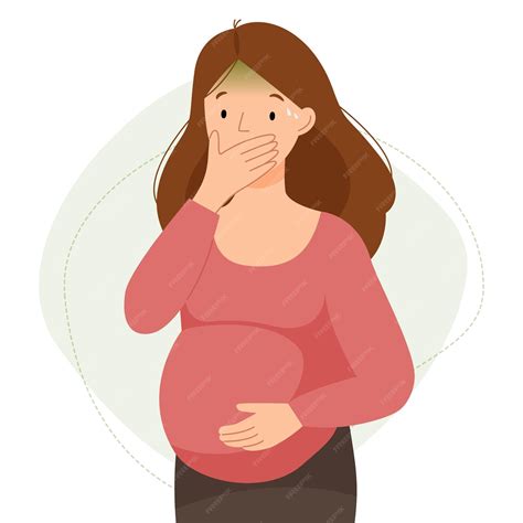 Premium Vector | The cute pregnant woman experiences nausea. Pregnancy problems. Girl covers her ...
