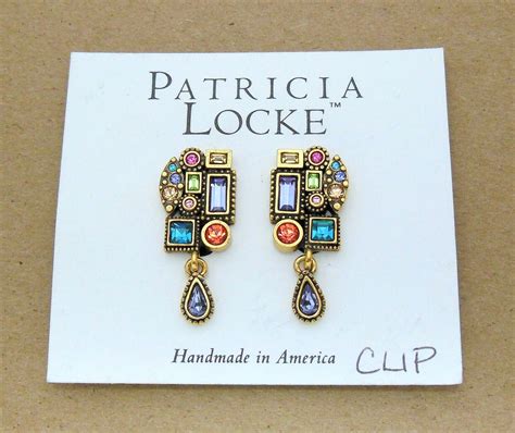 Signed PATRICIA LOCKE Modernist Abstract Multi Colored Crystal Clip On ...