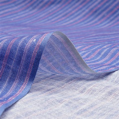 Buy Azure Blue Stripe Pattern Digital Print Gauge Linen Fabric 92954 ...
