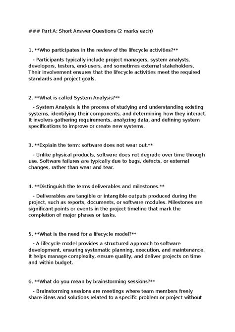 Software Lifecycle Activities: Short Answer Questions - Answer Key ...