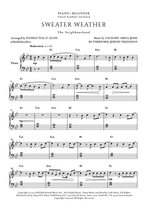 Sweater Weather (arr. Danilo "Daca" Alves) by The Neighbourhood Sheet ...