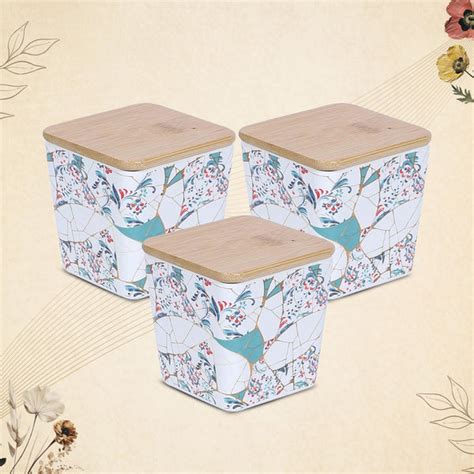 Stehlen 100% Pure melamine Set Of 3 Wooden Jars- ZEST