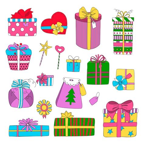 Collection of doodle sketch christmas gift boxes | Premium Vector