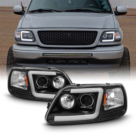 Black LED Bar Projector Headlights for 97-03 Ford F150, 97-02 ...