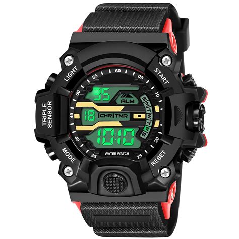 SWADESI STUFF LED Multi Function Silicon Strap Black Dial Digital Sport ...
