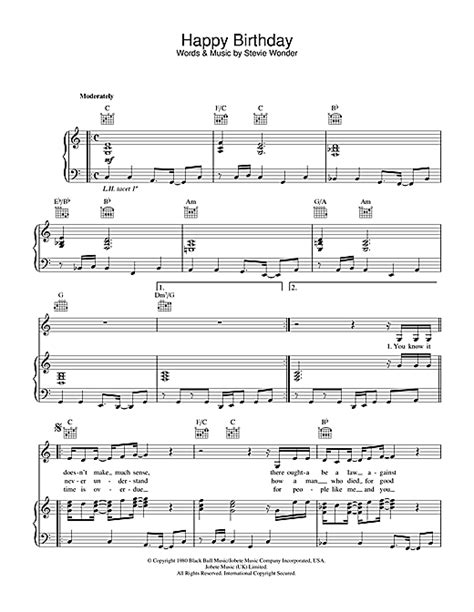 Happy Birthday sheet music by Stevie Wonder (Piano, Vocal & Guitar ...