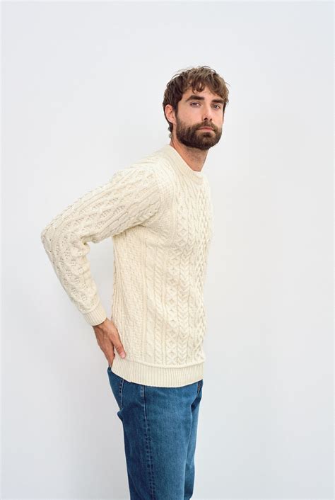 Inishturk Mens Aran Sweater - Cream | Aran Woollen Mills