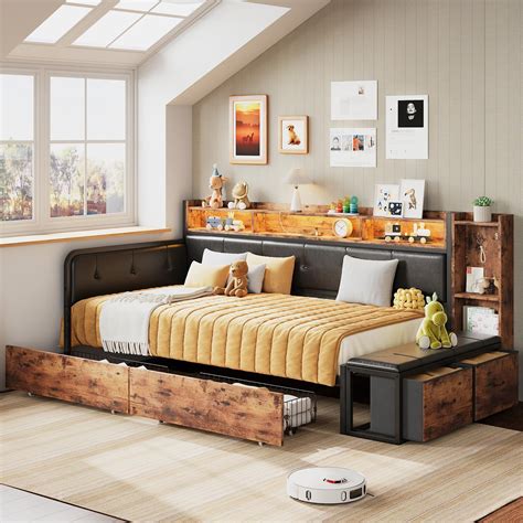 Amazon.com: ANCTOR Daybed with Trundle, Twin Day Bed with Bookcase ...