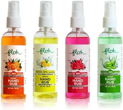 FLOH Instant Hand Rub Sanitizer Spray - Pack of 4 (Orange, Lemon, Rose ...