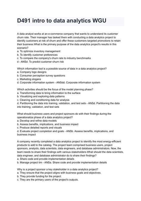 D491 intro to data analytics WGU NEWEST 2026/2027 ACTUAL EXAM COMPLETE ...