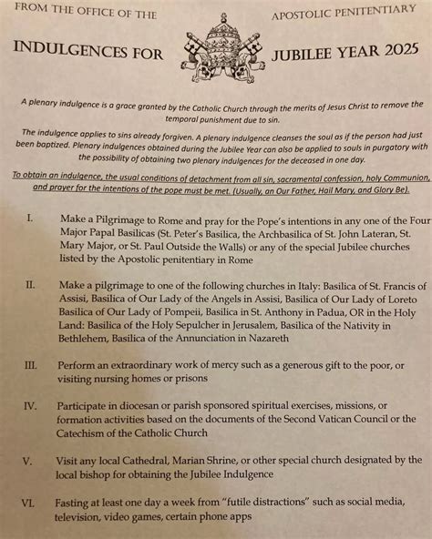 INDULGENCES FOR JUBILEE YEAR 2025 - Catholics Striving For Holiness