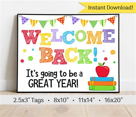 Welcome Back to School Sign & Tags, Printable Sign, INSTANT DIGITAL ...