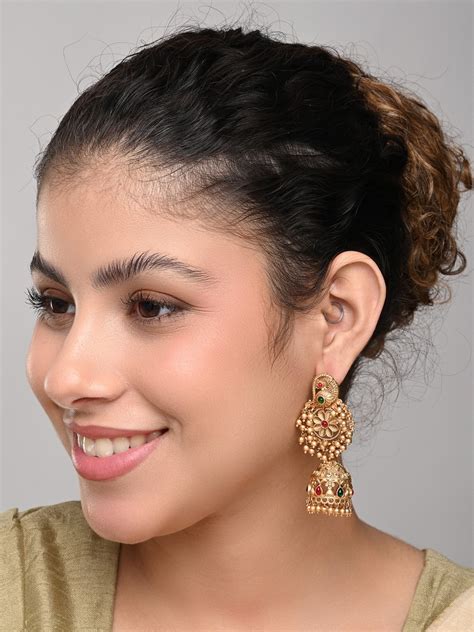 Gold plated temple bird & jhumka earring – Anvik