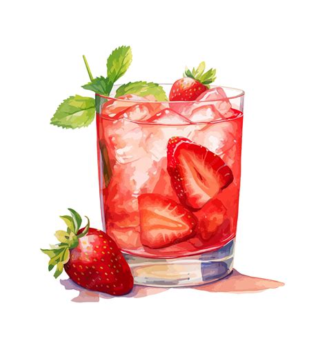Premium Vector | Strawberry Cocktail Watercolor Clipart Vector