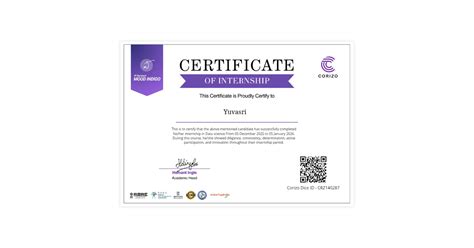 Yuvasri | Internship Certificate Corizo | Corizo Edutech
