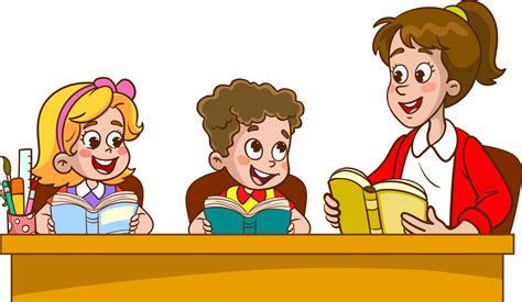 happy kids read book and study together with teacher 14199168 Vector Art at Vecteezy