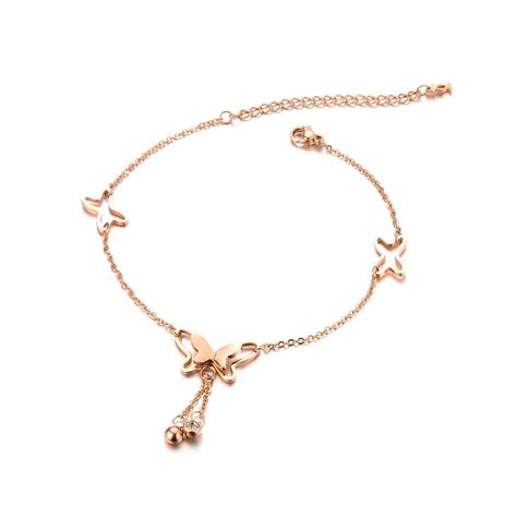 AJS Butterfly Anklet for Women Rose Gold-Plated Butterfly Charm ...