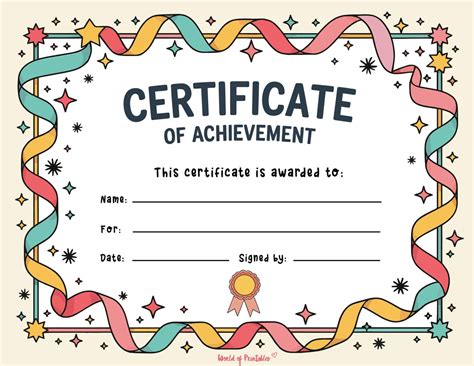 Free Printable Certificate of Achievement Templates for Kids - World of ...