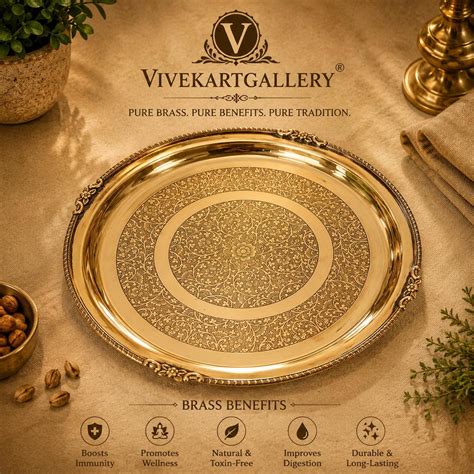 Buy Handmade Brass Dinner Thali Set, Ornate Engraved Design, Home ...