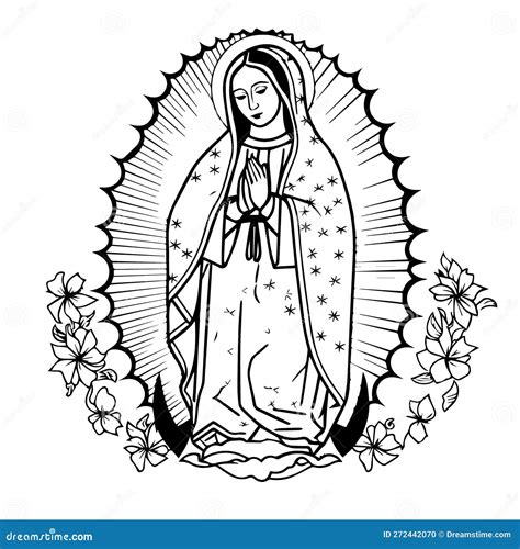 Virgin Mary, Our Lady. Hand Drawn Vector Illustration. Black Silhouette ...