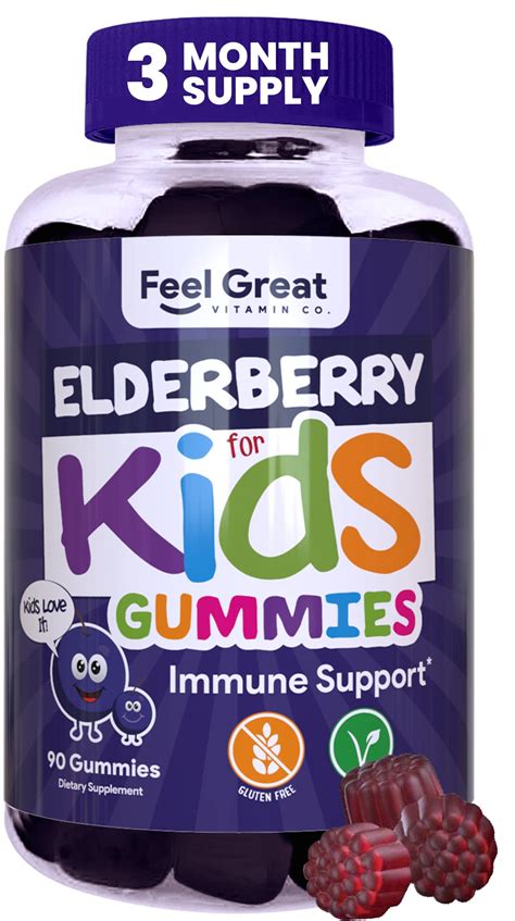 Feel Great Vitamin Co. Elderberry Gummies for Kids | Vegan Immune Support | Gluten Free with ...