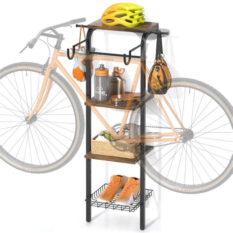 Olakee Vertical Bike Stand Floor, Garage Bike Rack with 3 Storage ...