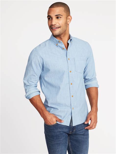 Slim-Fit Chambray Shirt For Men in 2020 | Chambray shirt outfits ...