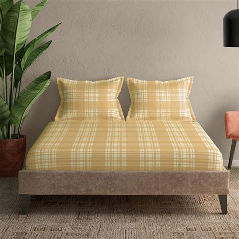 Buy CANNON Brooklyn Cotton 144TC Checked 3Pcs Super King Bedsheet Set ...