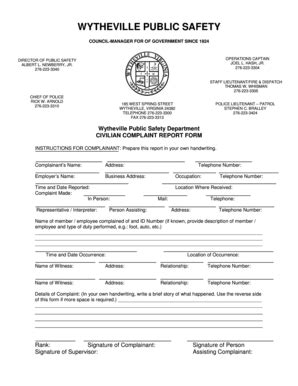 Fillable Online dps wytheville Civilian Complaint Form - Wytheville ...
