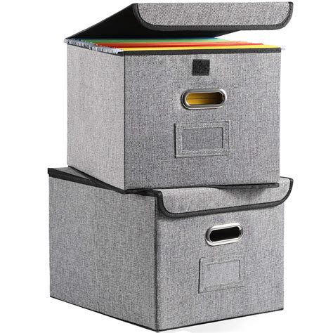 Collapsible File Organizer Boxes [2-Pack] Decorative Linen Storage ...