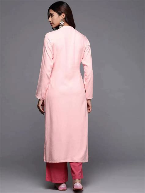 Buy Peach Embroidered Pashmina Wool Straight Kurta Online at Rs.702 | Libas