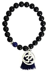 Buy Mehrunnisa Black Onyx Beads with Om Charm & Tassel Bracelet ...